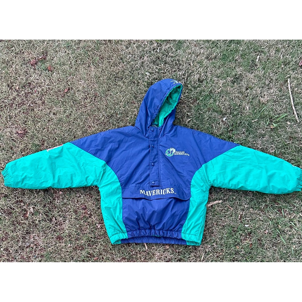Vintage Dallas Mavericks Men Medium Logo Athletic NBA Pullover Jacket Blue Green